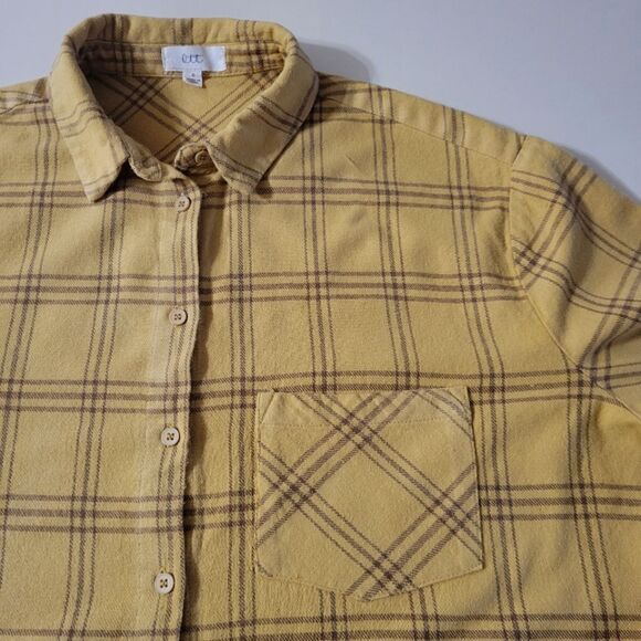 Women's Mustard Yellow Plaid Flannel Button-Down Shirt - Picture 9 of 14